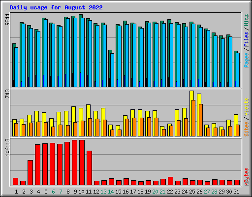 Daily usage for August 2022